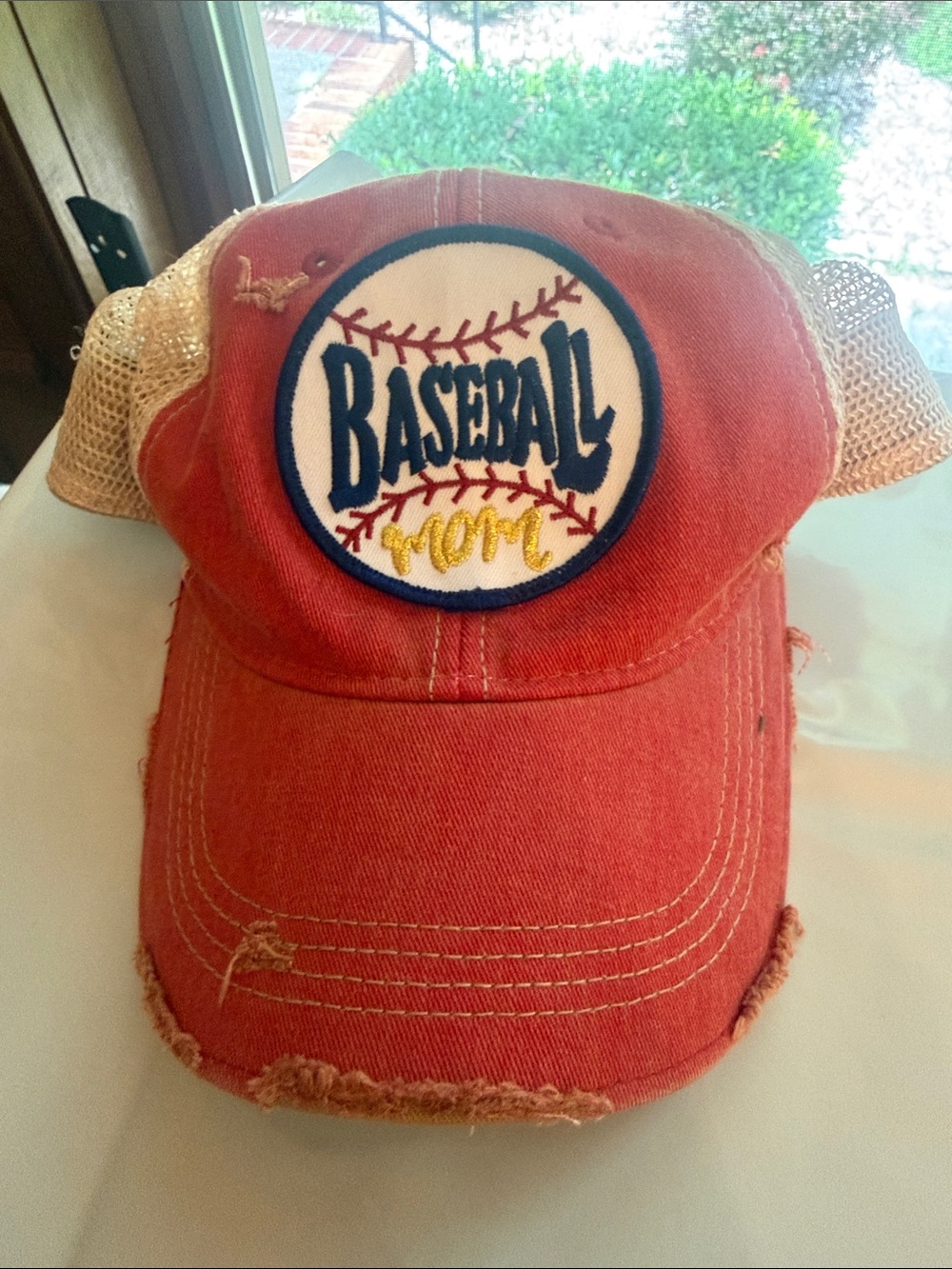 Judith March Red Baseball Mom Trucker Hat
